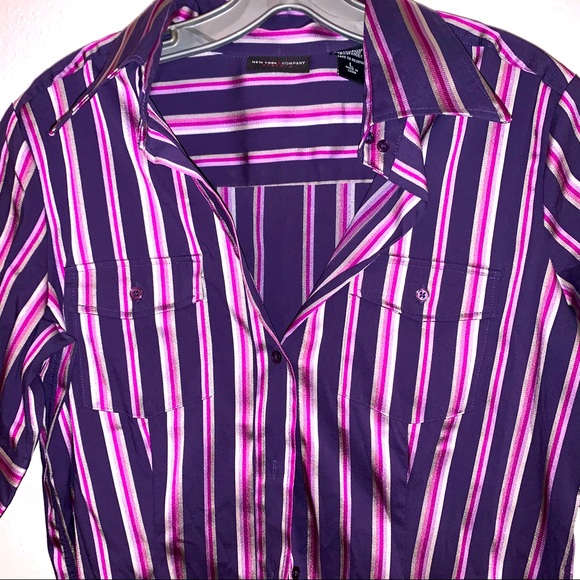 New York Company Stretch Stripe Button Down Shirt - Picture 6 of 8